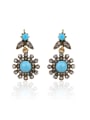 thumb Personalized Blue Resin stone White Crystals Flowery Earrings 0
