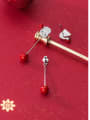 thumb 925 Sterling Silver With Platinum Plated Cute Asymmetric Red Beaded Santa Hat Drop Earrings 1