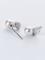 thumb Elegant Leaf Shaped Artificial Pearl Silver Stud Earrings 0