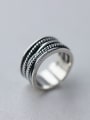 thumb S925 silver retro twist lines opening band ring 1