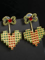 thumb Copper With Gold Plated Fashion Bowknot  Heart-shaped Cluster Earrings 2