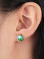 thumb Green Round Shaped Opal Titanium Stud Earrings 1