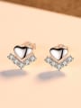 thumb 925 Sterling Silver With Cubic Zirconia Simplistic Heart Stud Earrings 3