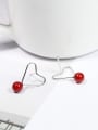 thumb Fashion Hollow Heart Red Bead 925 Silver Stud Earrings 1