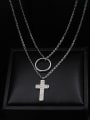 thumb Double Layer Cross Shaped Titanium Necklace 4