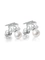 thumb Simple White Artificial Pearl 925 Sterling Silver Stud Earrings 0
