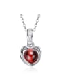 thumb Fashion Hollow Heart Red Garnet Bead 925 Silver Pendant 0