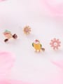 thumb Alloy With Rose Gold Plated Cute Asymmetry  Little Bird Flower  Stud Earrings 1