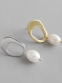 thumb 925 Sterling Silver With Artificial Pearl  Simplistic Geometric Stud Earrings 4
