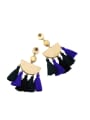 thumb National Style Geometric Stones Tassel Drop Chandelier earring 1