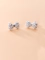 thumb 925 Sterling Silver With Artificial Pearl  Cute Bowknot Stud Earrings 0