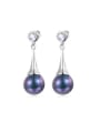 thumb Colorful Pearl Platinum Plated Round Shaped Stud Earrings 0