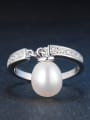 thumb Oval Freshwater Pearl Platinum Plated Silver Ring 2