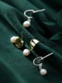 thumb 925 Sterling Silver With Artificial Pearl  Simplistic Round Drop Earrings 0