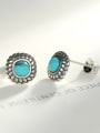 thumb 925 Sterling Silver With Turquoise Vintage Square Stud Earrings 3