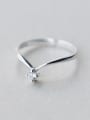 thumb S925 Silver simple single line V shaped zircon opening ring 0