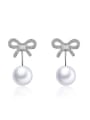 thumb Fashion Cubic Zirconias Bowknot Imitation Pearl Stud Earrings 0