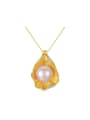 thumb Pure silver shell design freshwater pearl gold necklace 0