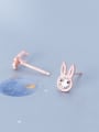 thumb 925 Sterling Silver With Platinum Plated Cute Asymmetry Rabbit Radish Stud Earrings 2