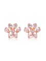 thumb Natural Pink Crystals Lovely Bear Foot-shape Stud Earrings 0