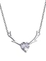 thumb 925 Sterling Silver With Cubic Zirconia Simplistic Elk antler Heart Necklaces 0