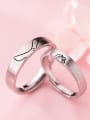 thumb 925 Sterling Silver With Platinum Plated Personality Marking Holding Hands Band Rings 3