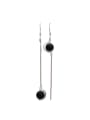 thumb Fashion Black Carnelian Ball Asymmetrical Silver Drop Earrings 0