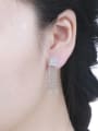 thumb Square Shaped Silver Tassel Earrings 1