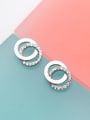thumb Simply Style Double Round Shaped Tiny Rhinestone Silver Stud Earrings 0