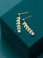 thumb 925 Sterling Silver With  Artificial Pearl Trendy Leaf  Long  Drop Earrings 3