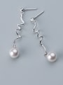 thumb 925 Sterling Silver With Platinum Plated Simplistic  Wave  Drop Earrings 1