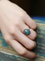 thumb Retro style Oval Turquoise stone Silver Opening Ring 1