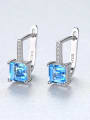 thumb Sterling silver micro-inlaid zircon blue square synthetic topaz earring 0