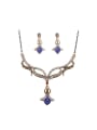 thumb Retro Noble style Cubic Crystals Antique Gold Plated Two Pieces Jewelry Set 0