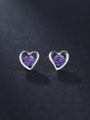 thumb Simple Tiny Hollow Heart Purple Zircon 925 Silver Stud Earrings 0