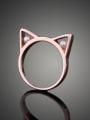 thumb Simple Cute Kitten Imitation Pearls Rose Gold Plated Ring 0