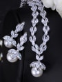 thumb Leaves-shape Shell Pearls Shining Zircons Two Pieces Jewelry Set 3