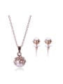 thumb Alloy Rose Gold Plated Fashion Hollow Flowers Artificial Pearl Two Pieces Jewelry Set 0