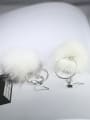 thumb Exaggerated White Fluffy Ball Tiny Star 925 Silver Earrings 3
