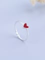 thumb Simple Red Heart shaped Silver Opening Ring 2