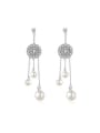 thumb Exquisite Sunflower Shaped Artificial Pearl Drop Earrings 0