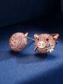 thumb Copper With Rhinestone Cute pig  Stud Earrings 1