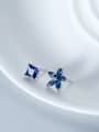 thumb Exquisite Blue Flower Shaped Rhinestone Asymmetric Stud Earrings 2