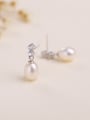 thumb Fashion Water Drop Freshwater Pearl Cubic Zirconias 925 Silver Stud Earrrings 2