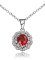 thumb Red 18K Platinum Plated Flower Shaped Zircon Necklace 0