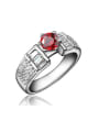 thumb Red Platinum Plated Geometric Shaped Zircon Ring 0