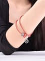 thumb Red leaf Shaped Rhinestones Leather Bracelet 1