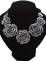 thumb Exaggerated Black Ribbon Chain Cloth Rosary Flowers Necklace 1