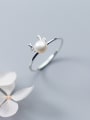 thumb Trendy Open Design Deer Shaped Artificial Pearl S925 Silver Ring 0