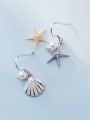 thumb 925 Sterling Silver With Artificial Pearl Fashion Starfish seashell Hook Earrings 3